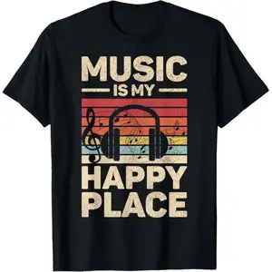 My Happy Place Musician Exclusive T-Shirt EDM Festival DJ Performance Outfit Trendy Versatile Unisex Short Sleeve Top