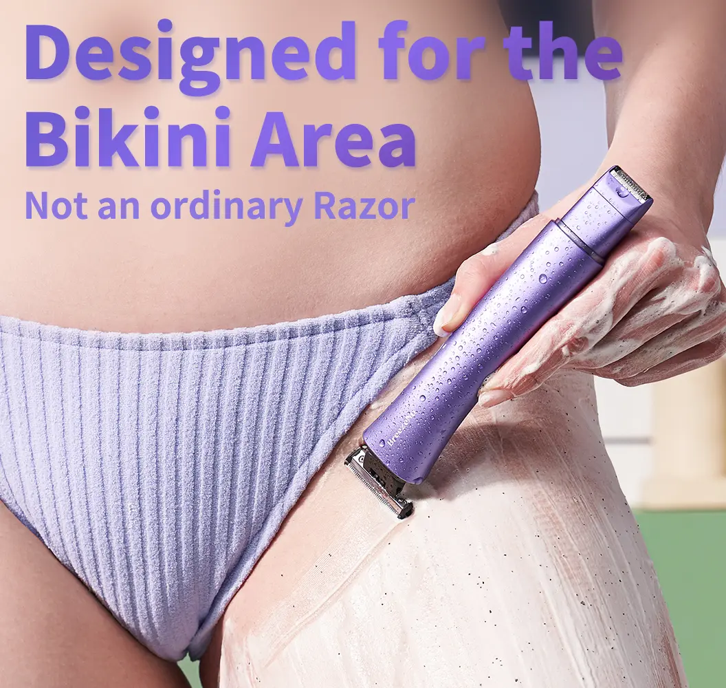 BreezeNu Bikini Trimmer for Women, Electric Shaver and Razor Rechargeable 2-in-1 Body and Facial Epilator, Dual Heads for Painless Trimming of Pubic Hair, Face, Underarms and Legs, Waterproof IPX7 Wet & Dry Use, Summer Self Care Gift