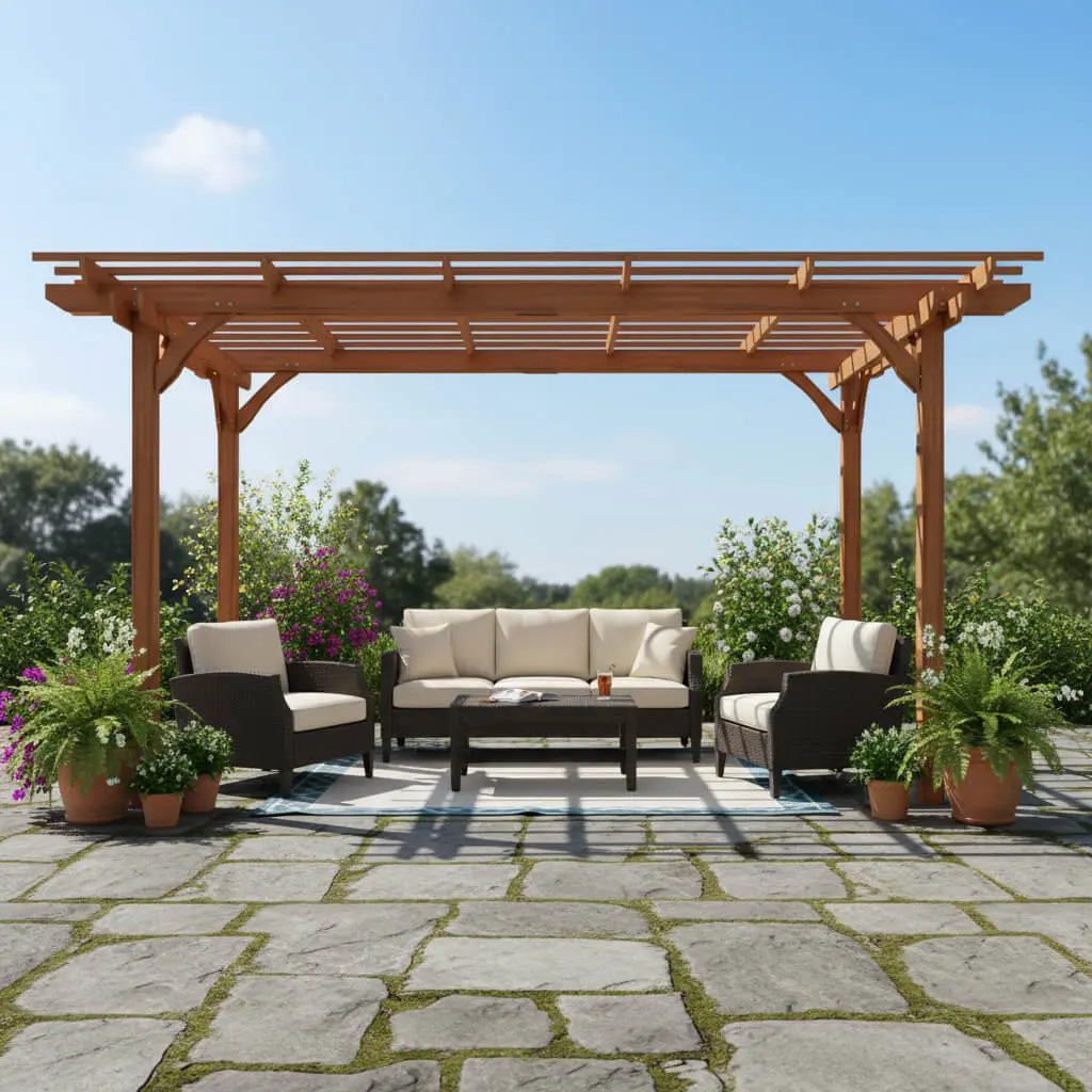 [10X12FT] Alora Premium Rustic Rectangular Outdoor Wooden Pergola, Sturdy Frame, Weatherproof Extra Large Garden Patio Structure (SAK16278)