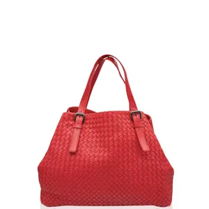 Pre-owned Bottega Veneta Leather tote bags Tote Bag Calfskin Intrecciato Red (jt1231m7)