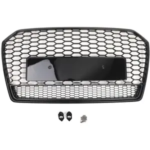 Front Bumper Grille for Audi A6 C7 (2016-2018) Facelift, Gloss Black Honeycomb Mesh Replacement, ABS Automotive Grille