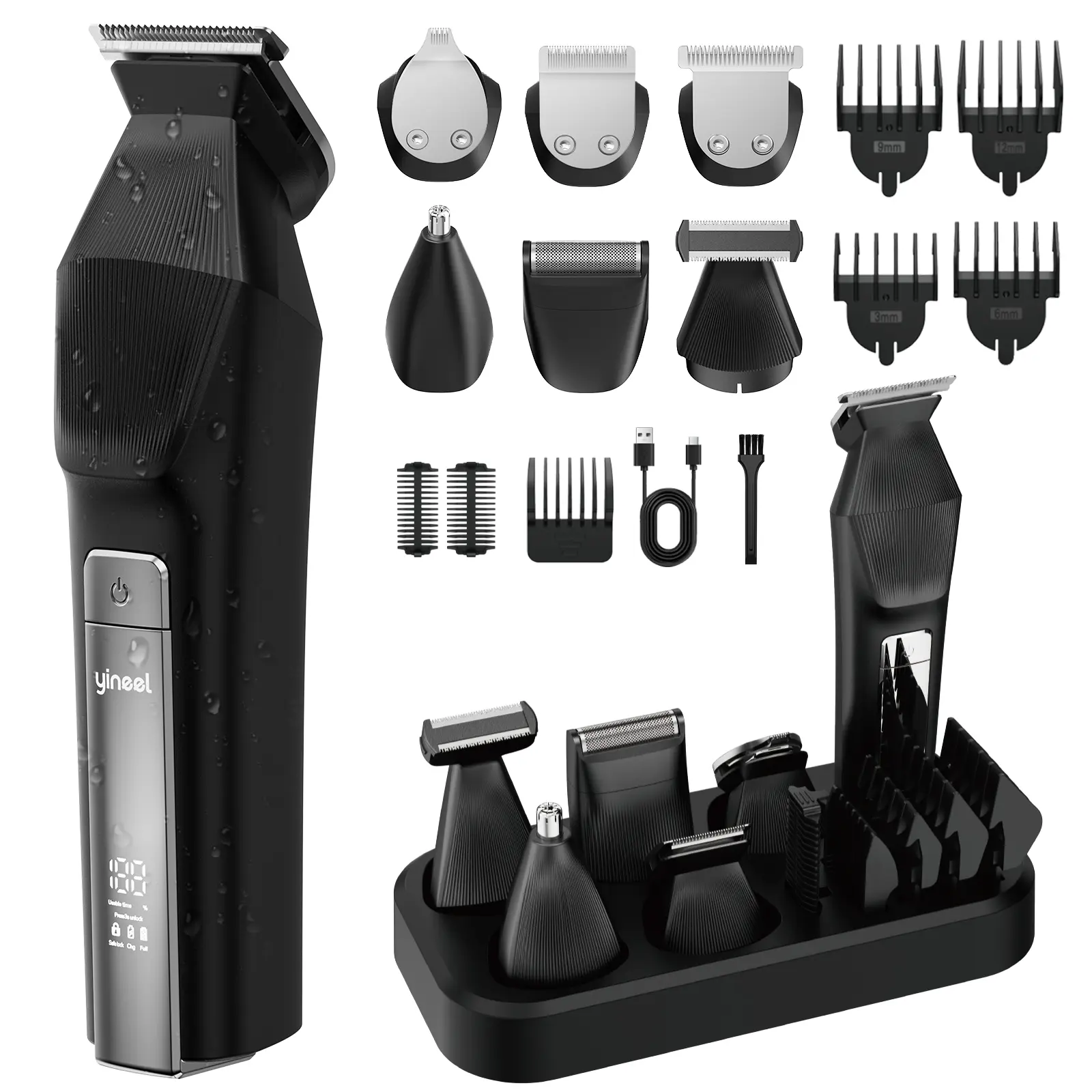 Yineel HC600 Beard Trimmer for Men, Rechargeable Grooming Kit with Ceramic Blades for a Smooth Facial Shave, Waterproof with Adjustable Attachments, Rechargeable Battery, Hair Styling, Luxury, Boyfriends, Stainless Steel, Dads, Beard Style, Fastcharging