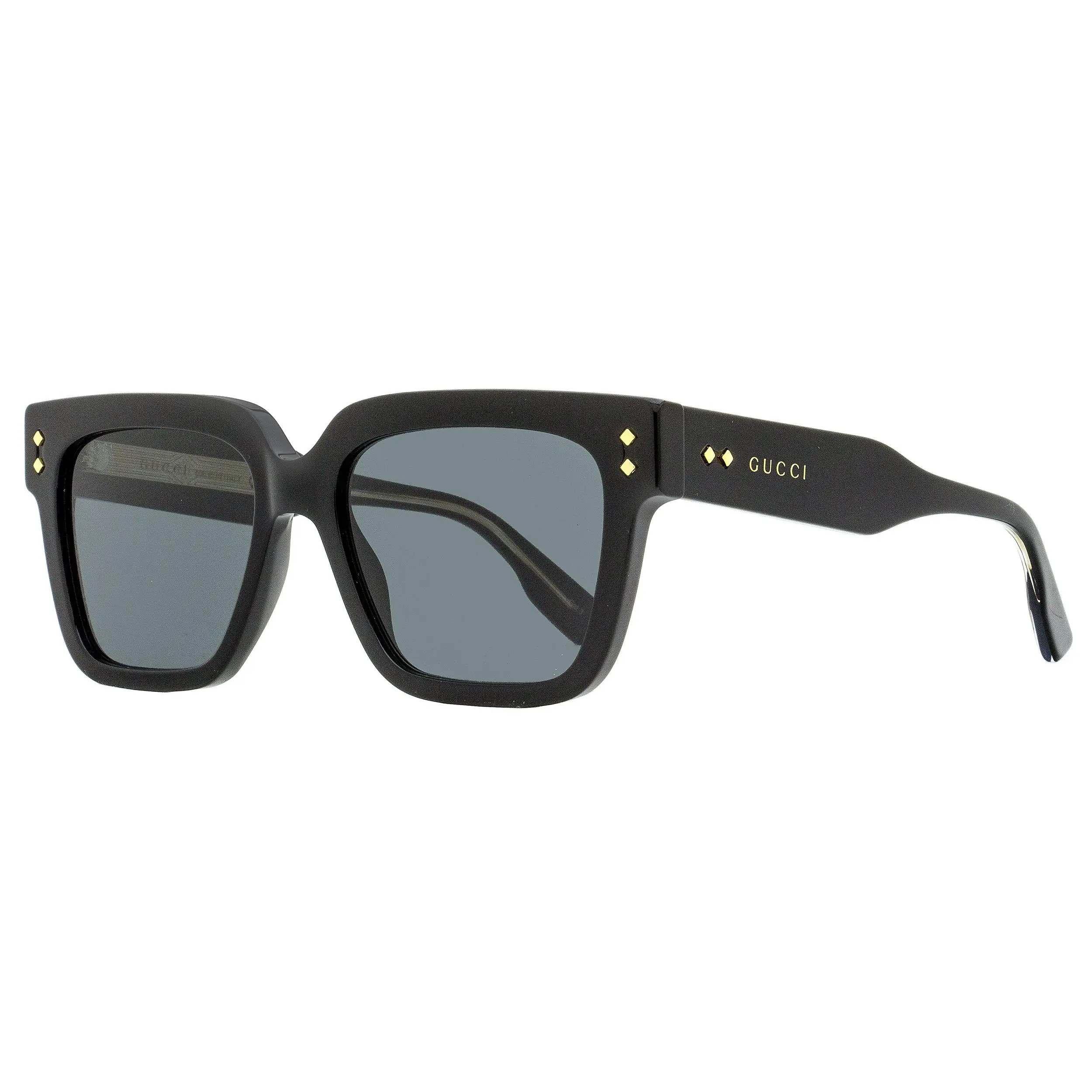 GUCCI GG1084S Sunglasses for Men, Bold Square Frame with Metal Rivets, 100% UV Protection, Black/Gold, 54mm, Square Frame Glasses, Bold Look, Iconic Metal Rivets