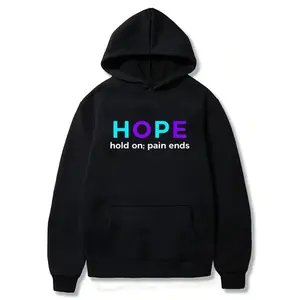 HOPE Persistence; Pain Will Eventually End Suicide Prevention Awareness Hoodie Men's Fashion Letter Print Regular Fit Hoodie - 180g Fabric 100% Cotton, Casual Artistic Band Top