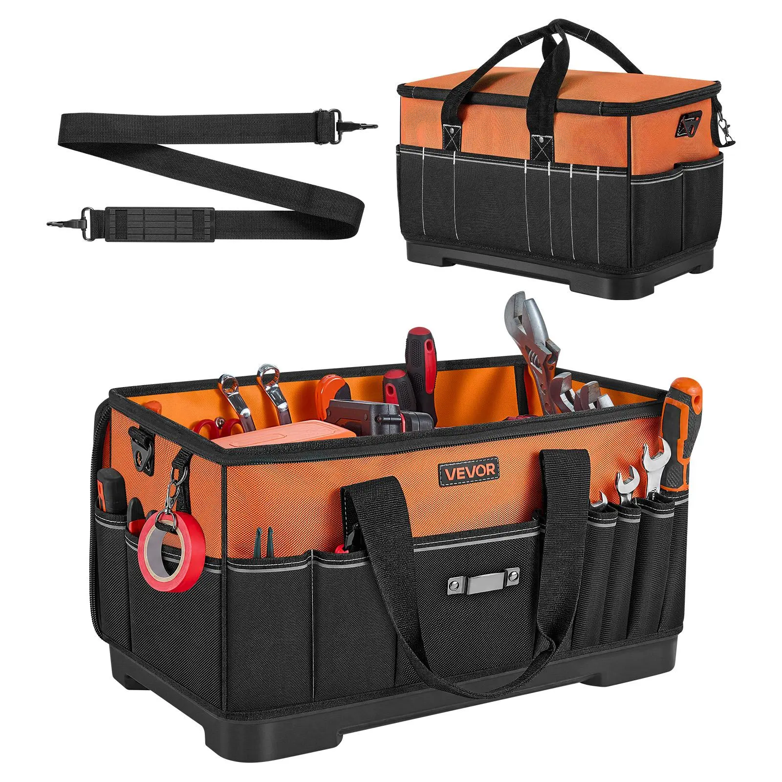 VEVOR 19.1 in Oversized Heavy Duty Tool Organizing Bag, 1680D Polyester 33-Pocket Organizer with Water-Resistant Base, Zipper, Adjustable Shoulder Strap, for Construction, Repair, Fathers, Friends