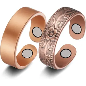Nandudu 2pcs Copper Rings for Women and Men Magnetic Ring Adjustable Ideal for Arthritis Relief Elegant Jewelry Gift