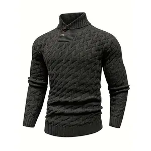 Grandclad Men's Textured Knit Sweater Warm Slim Fit High Neck Pullover for Spring & Fall