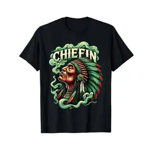 Soft &Comfortable Chiefin WeedPattern Smoking Retro 420 CannabisPattern Pot THC Smoker T-Shirt 220gsm Cotton Round Neck Short Sleeve Casual T-Shirt