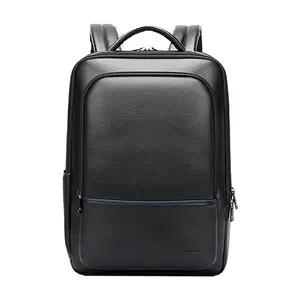 BOPai Genuine Leather Backpack for Men Multi-Function 15.6 inch Laptop Premium Executive Business Travel Friendly Smart Rucksack Anti Theft Large Capacity Office Classic Black