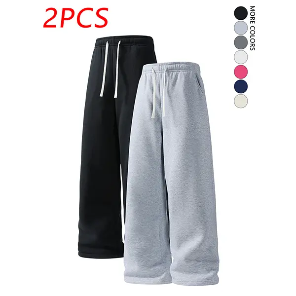 2 Pack Men's Solid Drawstring Loose Fit Straight Sports Pants,Unisex Versatile Sweatpants,Casual Trousers,Fashion Plain Joggers,Suitable For Daily Wear,For Fall Menswear,available in 2 pack & 1-pack options,Please place an order according to size chart