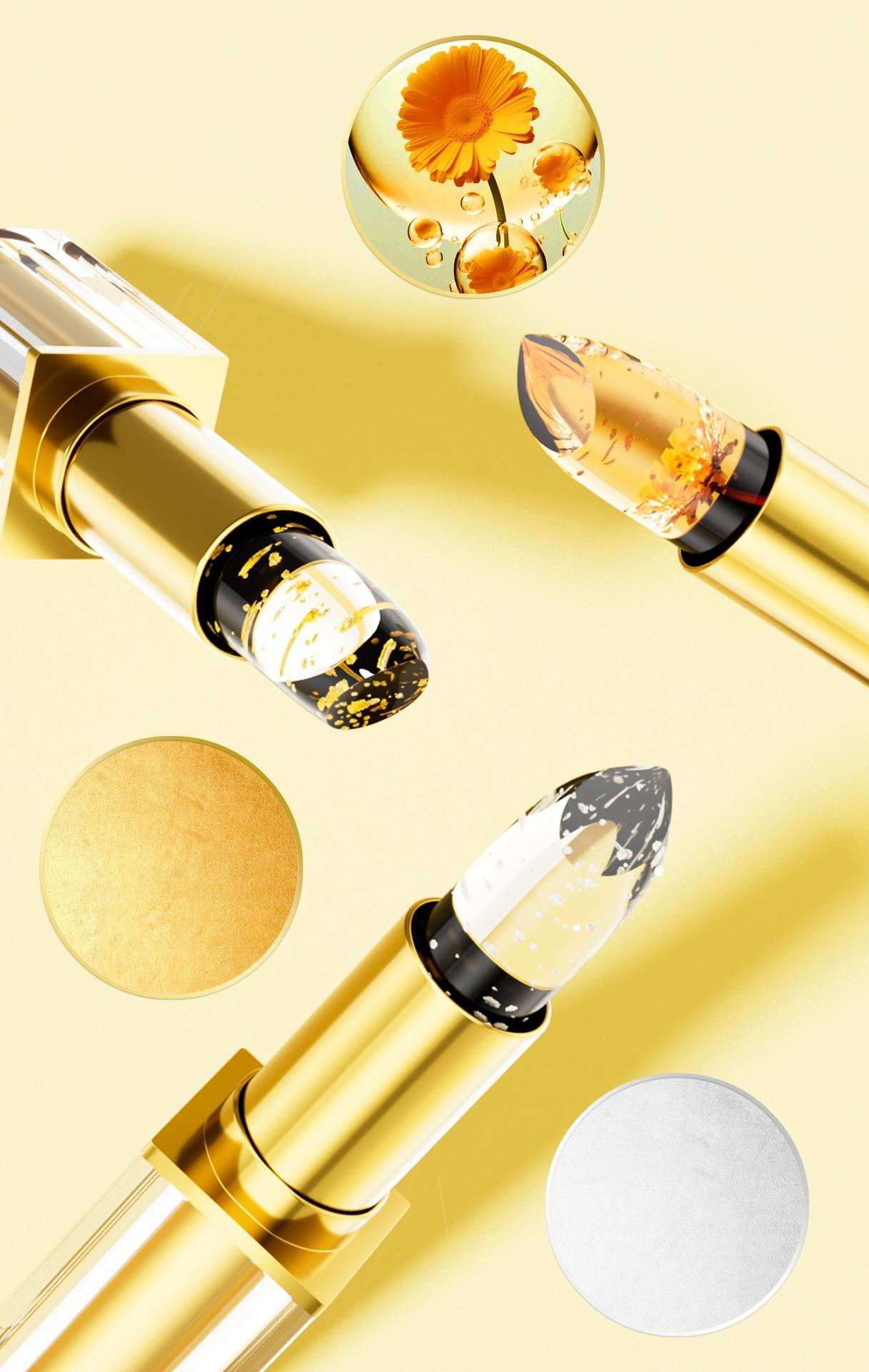 3PC Moisturizing Color-Changing Lipstick Balm – pH Temperature Reactive Tint, Gold Crystal Glow Finish, Smooth Hydration for Soft Shiny Everyday Lips.