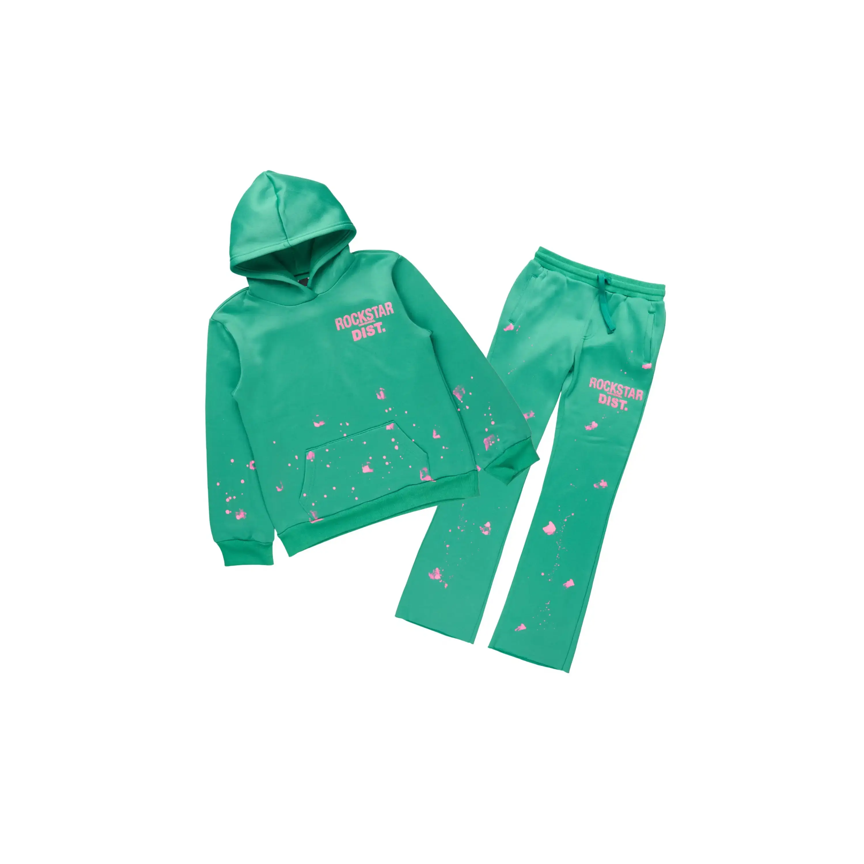 Girls Hadley Green/Pink Hoodie Stacked Flare Track Set