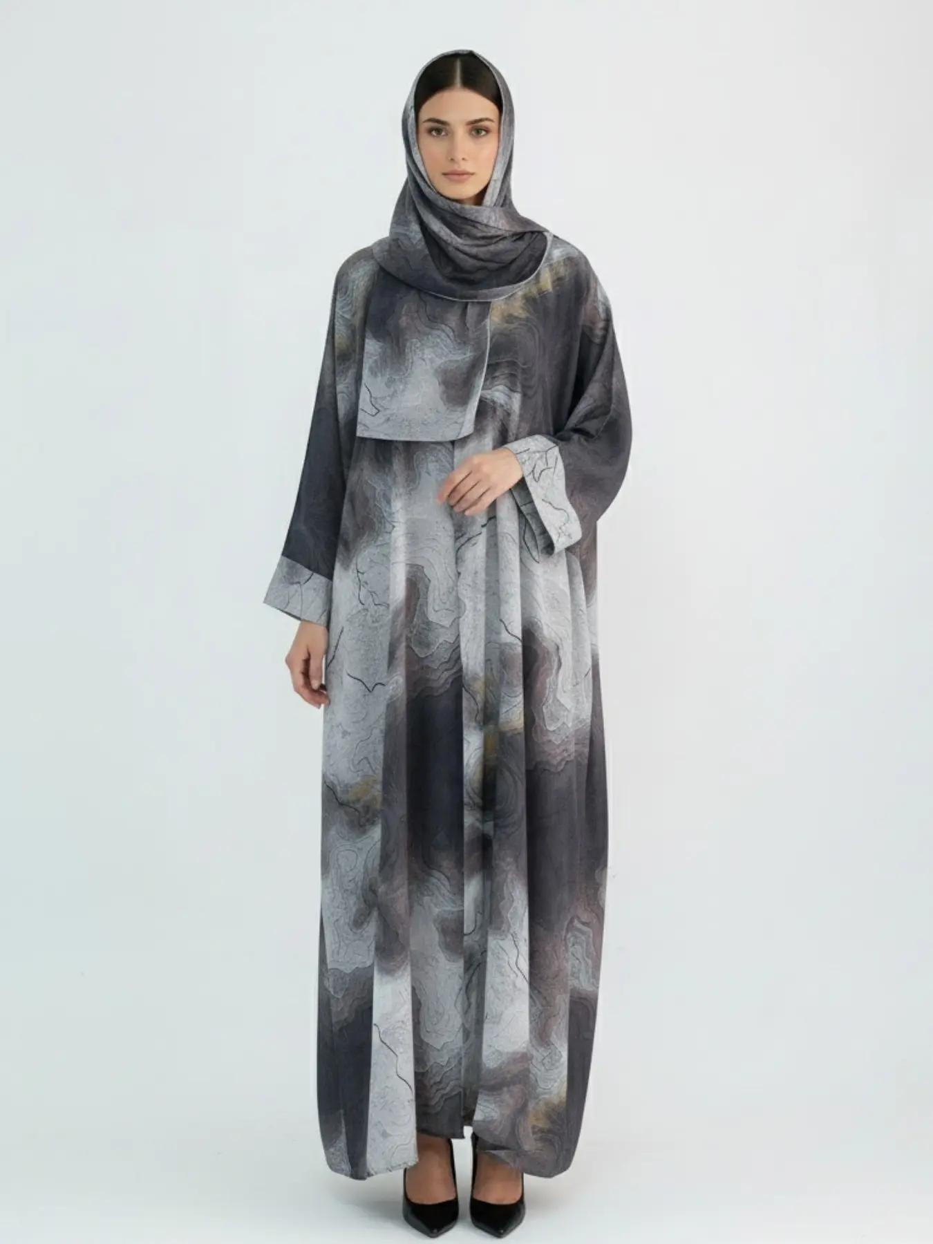 New Muslim Tie-Dye Robe Set with Headscarf, Long Sleeve Casual Fashion, Includes Pockets, Perfect for Ramadan, Abaya Hijab Set, Islamic Clothing, Fashion Style Sets, Match Style Set