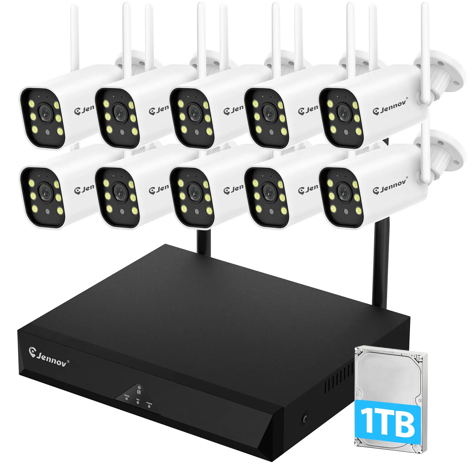 JENNOV Wireless 5MP WiFi Security Camera System, Outdoor CCTV with Audio, 10CH NVR for Home Use, Security Cameras for Home