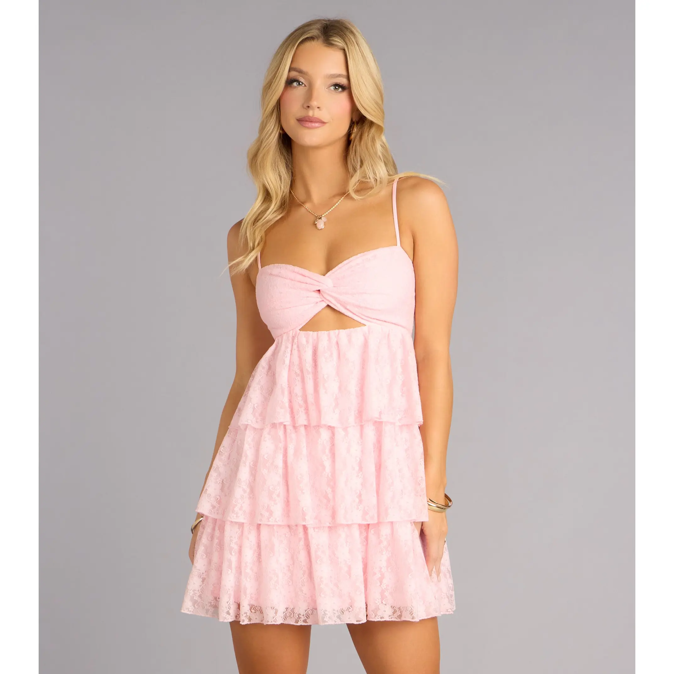 Sweet With Intent Lace Tiered Mini Dress