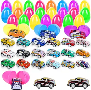 24PCS Prefilled Easter Eggs with Pullback Cars and Planes Toys, Colourful Plastic Easter Eggs with Toys for Easter Egg Hunt, Easter Basket Filler Gift for Kids Boys and Girls, Easter Party Favor