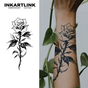 INKARTLINK Tattoo Tech, 2 Sheets Small Semi Permanent Tattoo, Adult Art Design Temporary Tattoos, Lasts 1-2 Weeks, Waterproof, Realistic Look, No Adhesive, No Reflection (Roses)