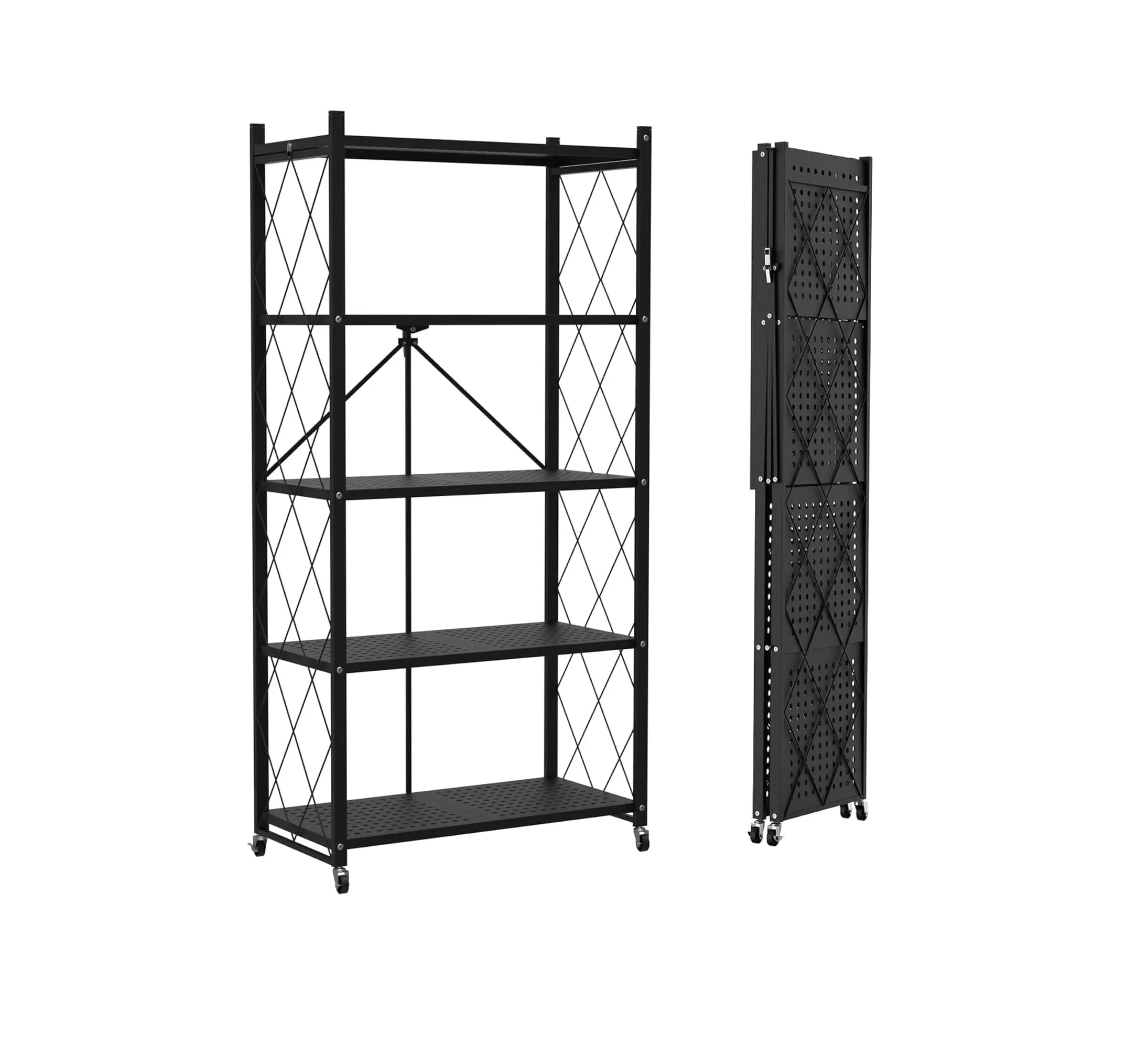 Lifetime Home Metal Foldable Storage Shelf Rack - Foldable Cart, Movable Shelf, Metal Holder, Indoor Open Display Rack, Waterproof, Lightweight, Durable, 360-Degree Mobility, 90 lbs Capacity, Space-Saving for Kitchen & Pantry, Modern Shoe Organizer, Open,
