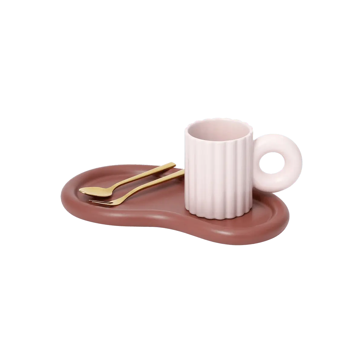 Francfranc Potte Matte Mug & Saucer Set - Pastel Pink & Brown Ceramic Coffee Cup & Tea Plate, Japanese Aesthetic Drinkware for Home Kitchen