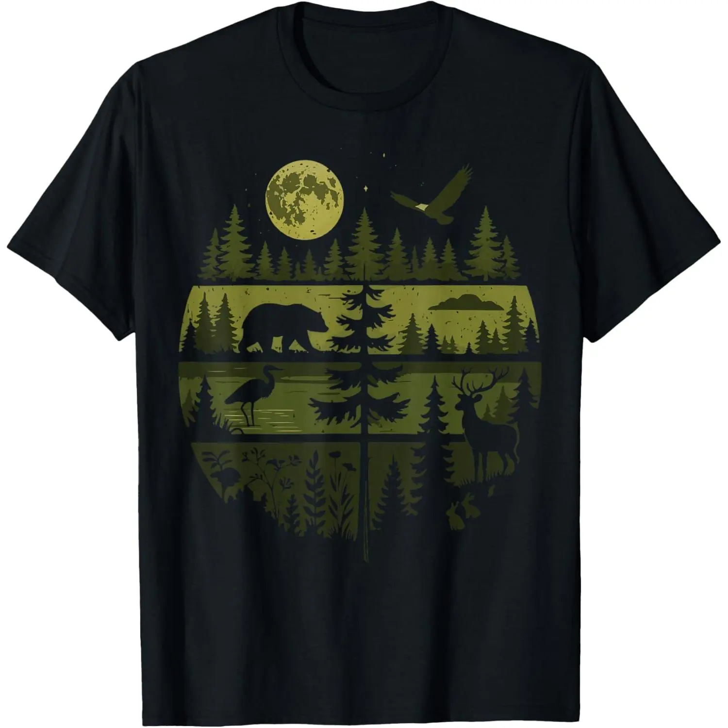 Men's Short-Sleeve Cotton T-Shirt - Classic Basic Retro Chic Forest Nature Wildlife Print, Breathable Soft All-Seasons Menswear Casual Outdoor Streetwear Top