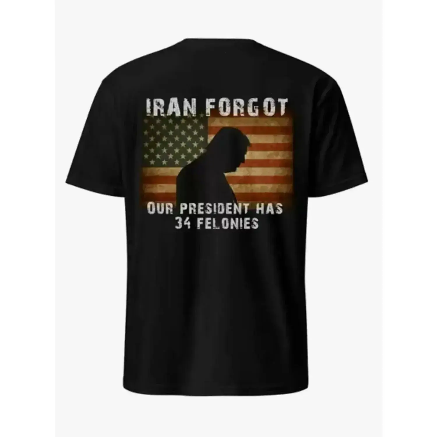 Iran Forgot Trump Has 34 Felonies T-shirt, Political Statement Graphic Shirt, Trump 34 Felonies Shirt, Iran Political Humor T-Shirt.
