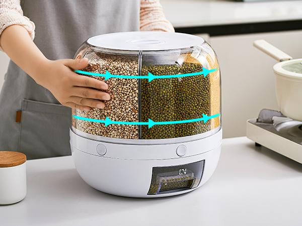 UFORU Moisture-Proof Airtight Grain Dispenser with lid, Multi-Grid Large Capacity Grain Storage,Container Perfect for Rice, Grains, Cereals, Flour, Pet Food & Mini Candies,kitchen organization,food storage containe,food storage container