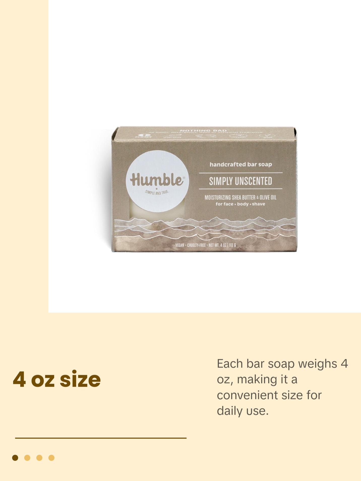 Humble Brands Simply Unscented Bar Soap, Moisturizing & Handcrafted, Vegan 4oz