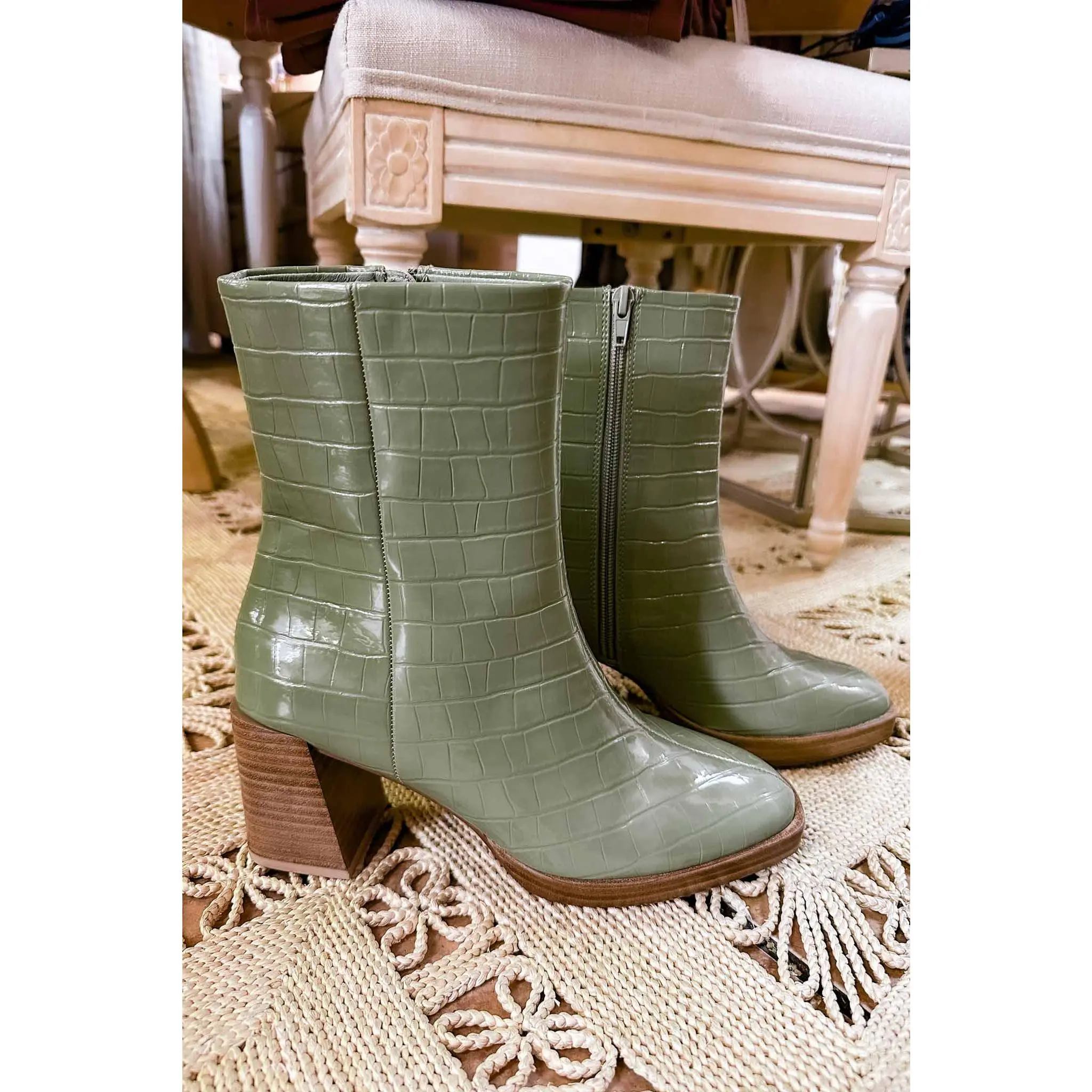 Danica Olive Crocodile Platform Boot