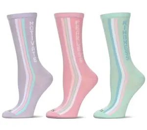 MeMoi Women's Set of 3 Striped Motivational Crew Socks