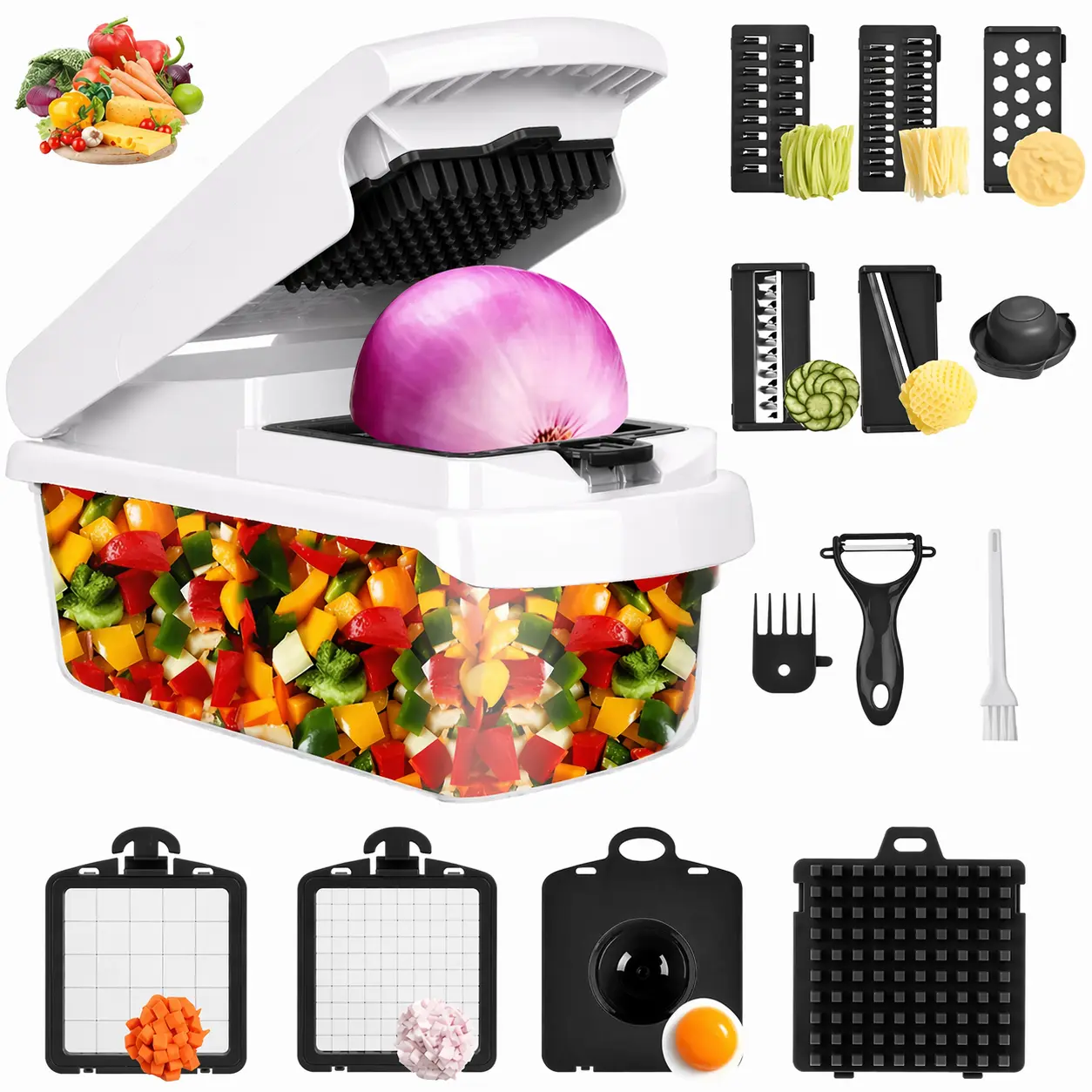 Manual Multifunctional Vegetable Fruit Chopper-Cutter, Durable Kitchen Utensils for Daily Cooking, Versatile Kitchen Gifts for Squash Noodles, Onion Mincing, French Fries