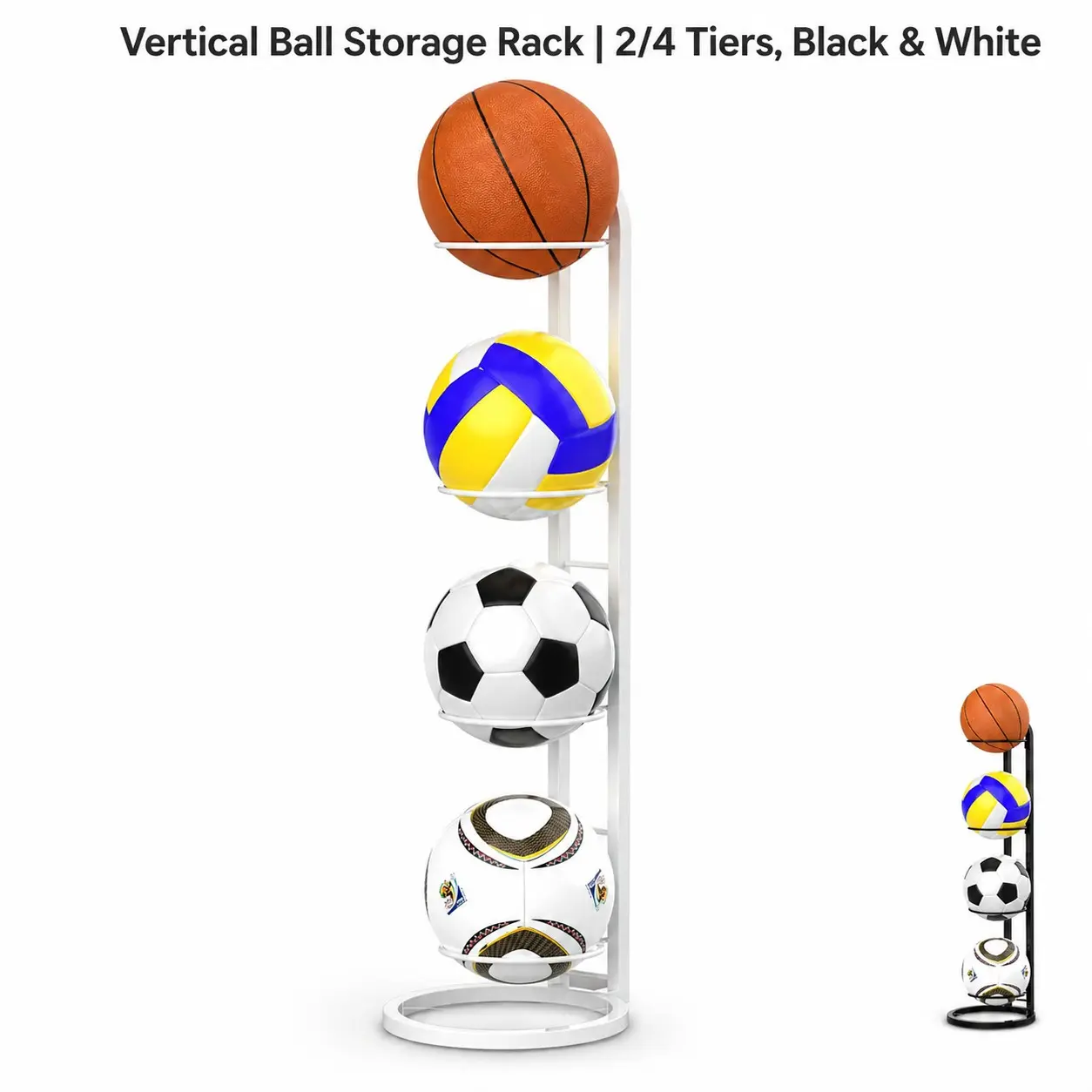 Multi-Layer Ball Organizer Rack, Metal Storage Rack, Vertical Sports Ball Storage Shelf, Ideal for Basketball, Soccer, Volleyball, Multi-Tier Ball Display Stand