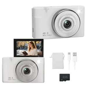 Point And Shoot Digital Camera with 3" LCD 180° Flip Screen Compact Vlogging Camera 32G SD-Card White Ideal Gift for Girls, Boys Teenagers, and Beginners, Birthday Christmas Valentine's Day Gift