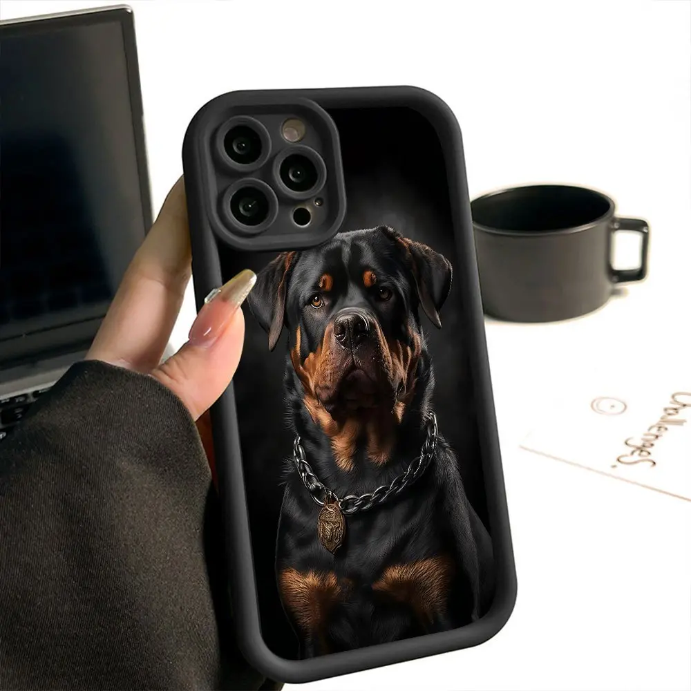 Rottweiler Pattern TPU-Silicone Smartphone Case - Shockproof Protection Accessory for iPhone 17 Pro Max,16,16e,15,14 Plus,13,12 Mini,11,Air,X,XS, Straight Edge, Non-Slip, Waterproof, Rugged, Durable Cover with 2D Printing Gift