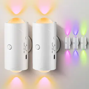 Smart LED Night Light with Motion Sensor RGB GradientAmbient Lighting I Dimmable Wall Lamp, Magnetic Mount IUSB Rechargeable, Long Battery Life I Perfect for Bedroom,Game Room, Hallway, Stairs & Halloween Decor USB Projection Christmas mood mens gifts