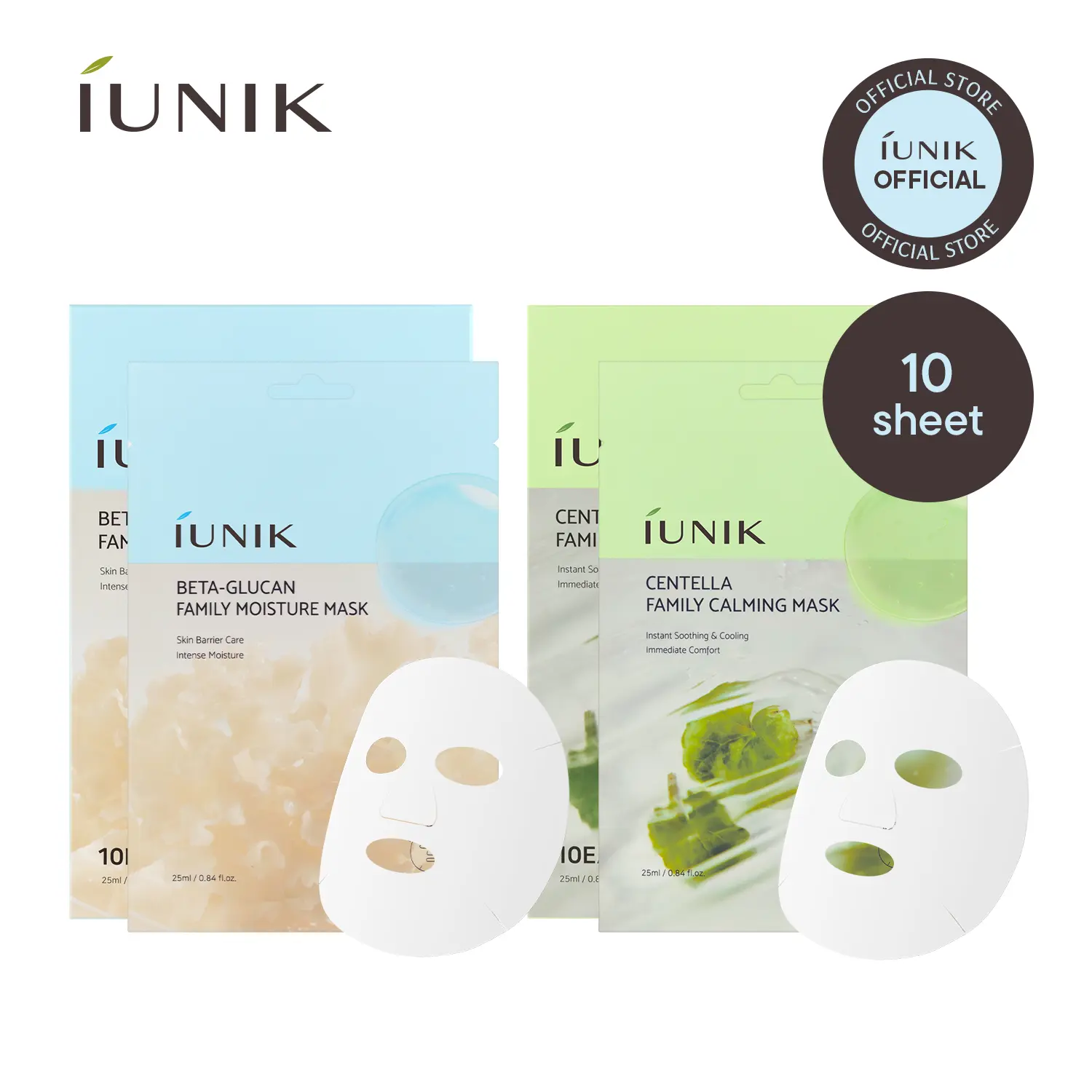 [IUNIK Official] Deep Moisturizing & Calming Mask Duo_Beta Glucan Family Moisture Mask + Centella Family Calming Mask (20 Sheets)