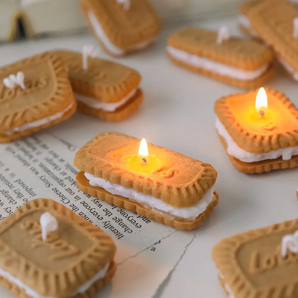 2-Piece Rectangular & Square Gingerbread Aroma Cookies Shaped Aromatic Handmade Wax Candles, Home Decor Photo Prop, Aromatherapy for Stress Relief Gift