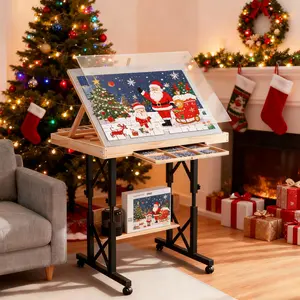 FUNTOK 1500 Pieces Puzzle Table with Wheels for Adults, Portable Wooden Puzzle Board Tables with Drawers, Adjustable Height with Scales, 5-Tilting-Angle, Transparent Cover, Non-Slip Felt Surface