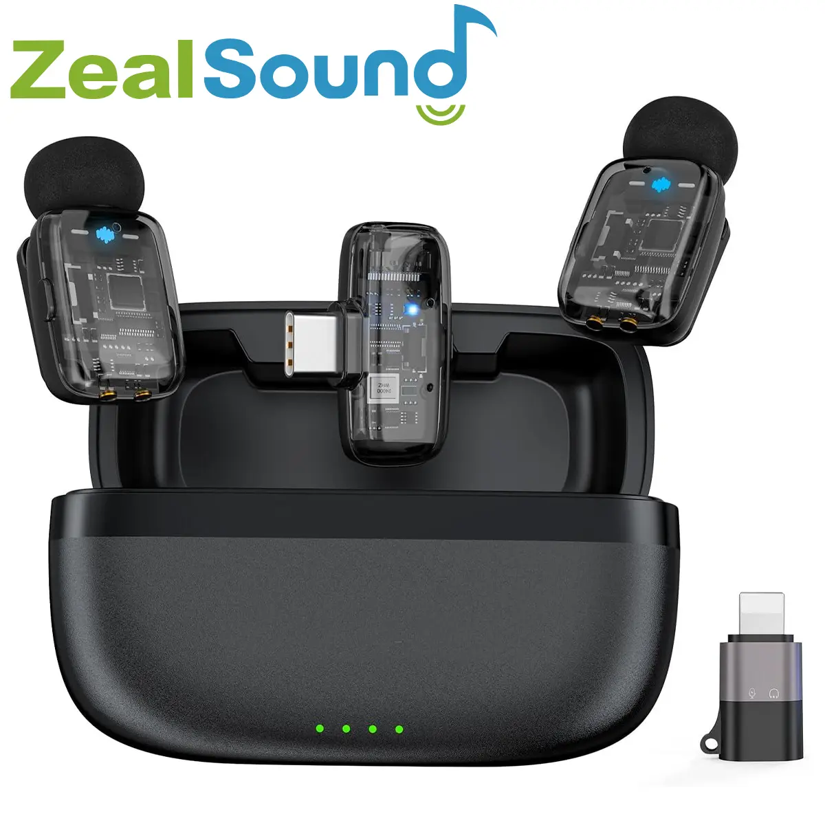 ZealSound M6Z Mini Wireless Lavalier Microphone - Rechargeable, Noise Cancellation, 33H Battery Life, Multi-Device Receiver, USB-C/Lightning Connectors for Phones, PCs, iPads, ABS Compact Adapter, Complete Creator Kit for Youtubers