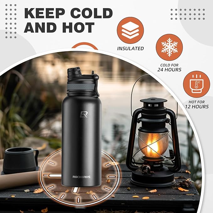 ROCKBROS Insulated Water Bottle with Straw, Stainless Steel Sports Water Cup Flask Leak Proof with Handle Keep Warm and Cold for Hiking, Cycling, Bike Travel, School Sports, Gym ROCKBROS Insulated Water Bottle with Straw, Stainless Steel Sports Water Cup Flask Leak Proof with Handle Keep Warm and Cold for Hiking, Cycling, Bike Travel, School Sports, Gym
