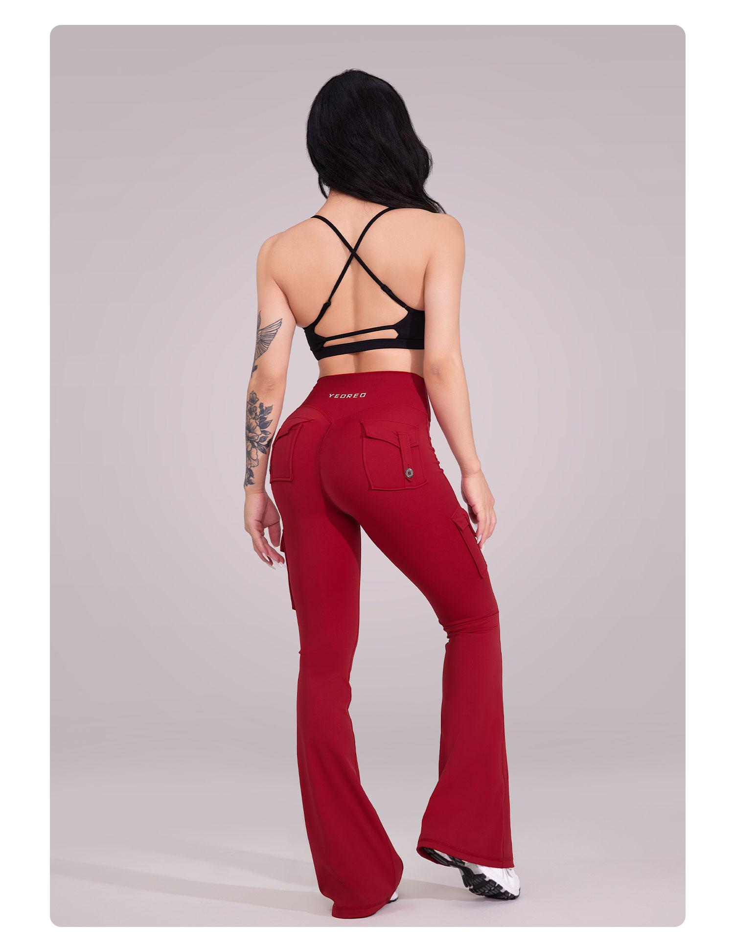 YEOREO CoreFlex High Waist Tummy Control Flare Leggings with Pockets Seamless Scrunch Butt-Lift Cargo Yoga Gym Pants