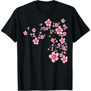 Blooming Sakura Japan Cherry Blossom Flower Delight T-Shirt Pure Cotton Graphic Tees Menswear Top: Gifts for Men & Women