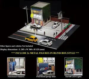 American Diorama AD x G-Fans ToFu Shop Diorama Display with LED Lights, Functional Garage Door, Windows 2 Metal Figures Ramdoly Insert (Blind Box Style), 1:64 Scale Model