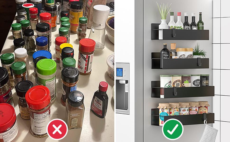 Magnetic Spice Rack for Refrigerator, Magnetic Spice Storage Rack Organizer for Fridge,Magnetic Shelf with Paper Towel Holder, Moveable Kitchen Refrigerator Seasoning Storage Rack Fridge Magnet Organizer, Kitchen Gadgets for Refrigerator, Microwave