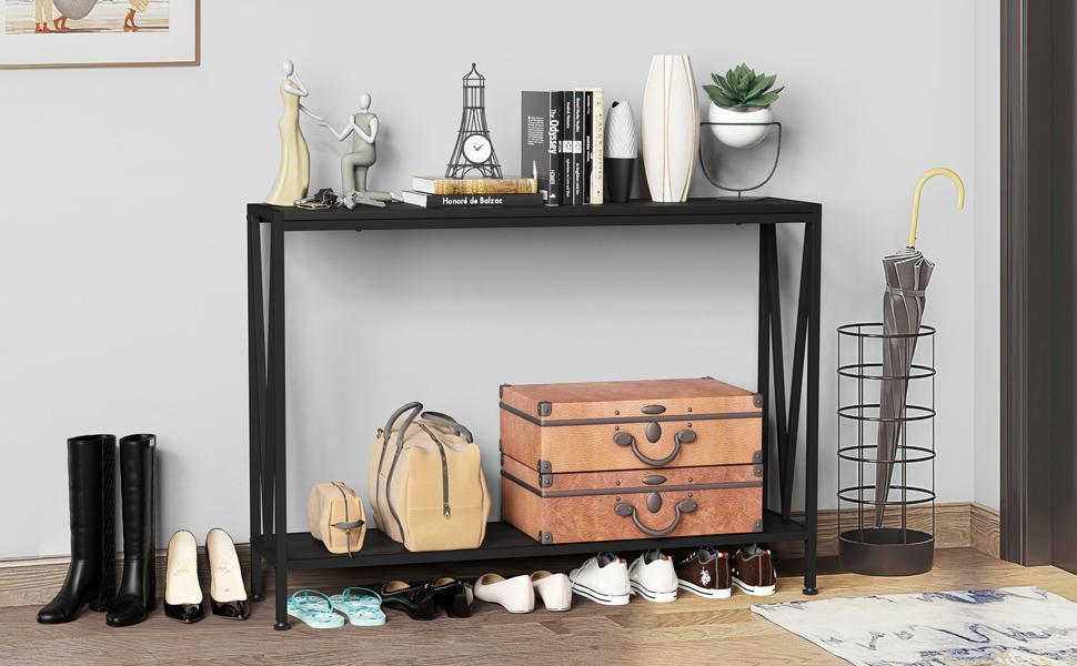 【GARVEE】2-Tier Narrow Console Sofa Side Table for Entryway Hallway Living Room, Premium Entryway Furniture, 42.9in L x 9.8in W x 29.9in H (Black)