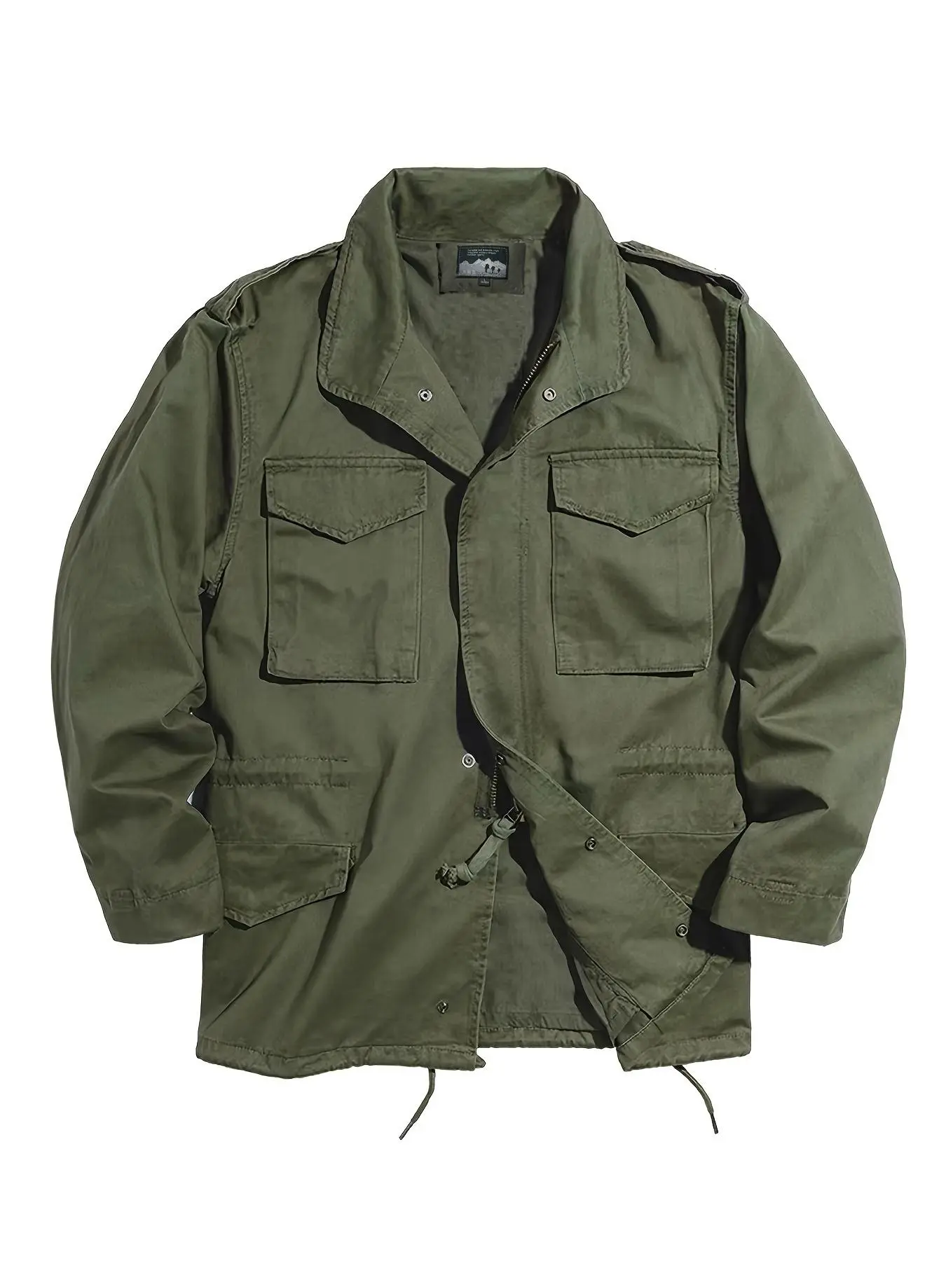 Men's pure cotton vintage classic collared zip-up long sleeve jacket Coats, Workwear Lapel Coat, M65 field work jacket, multi-pocket design, drawstrings at the waist and hem, suitable for daily casual outdoor activities in spring, autumn, and winter.