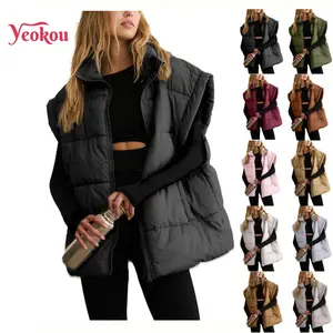 Yeokou Women's Winter Oversized Minimalist Basic High Neck Puffer Vest, Lightweight Flysleeve Insulated Padded Outerwear Tops with Pockets
