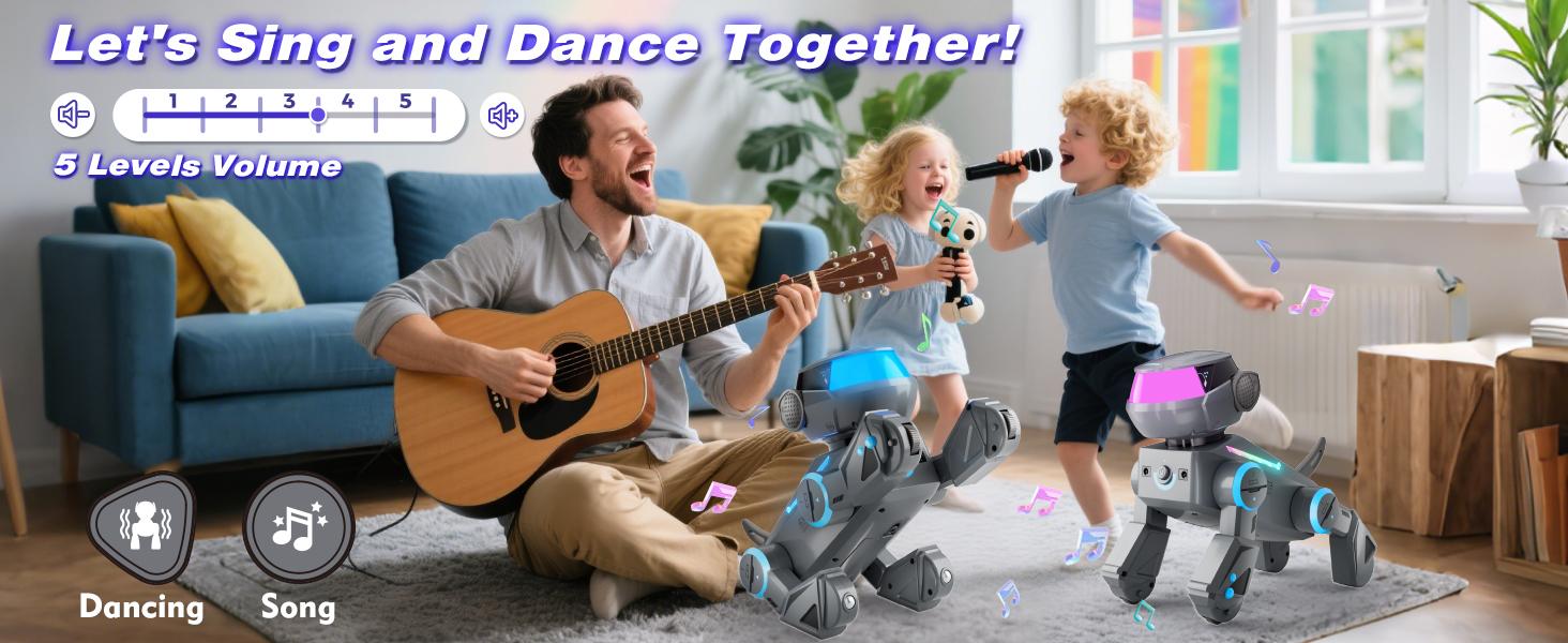 VATOS Bluetooth Robot Dog for Kids,Programmable Smart Robotic Dog with Multi-Color LED Eyes,Singing Dancing Rechargeable Remote Control Robot Pet Interactive Toy Gift for Boys & Girls Ages 3-8 Grey