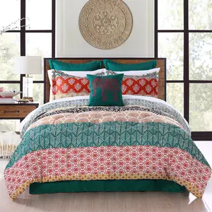 Lush Decor Bohemian Stripe Reversible Comforter Set, 7 Piece Set, Full/ Queen/ King, Turquoise & Orange - Bedding Set - Striped Comforter - Maximalist Decor