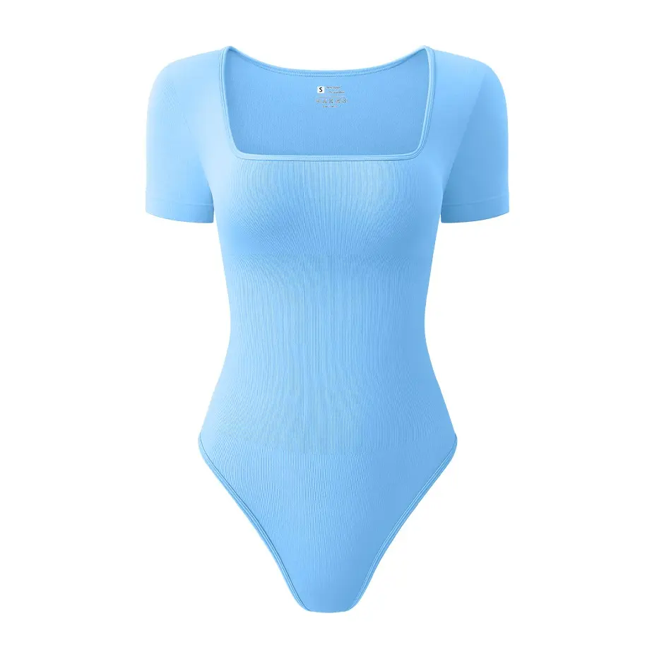 OYV Women's 1 Piece Bodysuits Sexy Ribbed One Piece Square Neck Short Sleeve Bodysuits