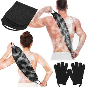 Exfoliating Back Scrubber Bath Gloves Set, Exfoliating Shower Towel with Shower Gloves for Body Scrub, Back Cleaner Wash Gloves to Remove Dead Skin